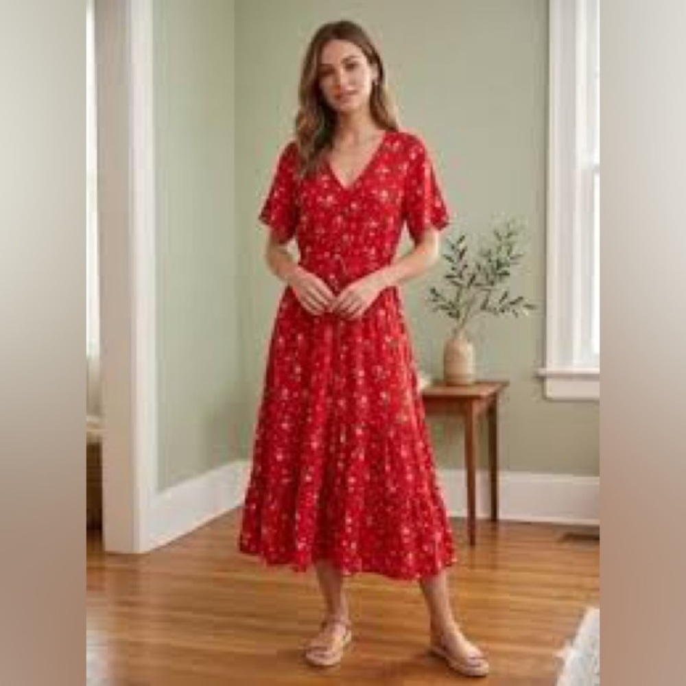 Floral Tiered Maxi Dress in Coral Pink